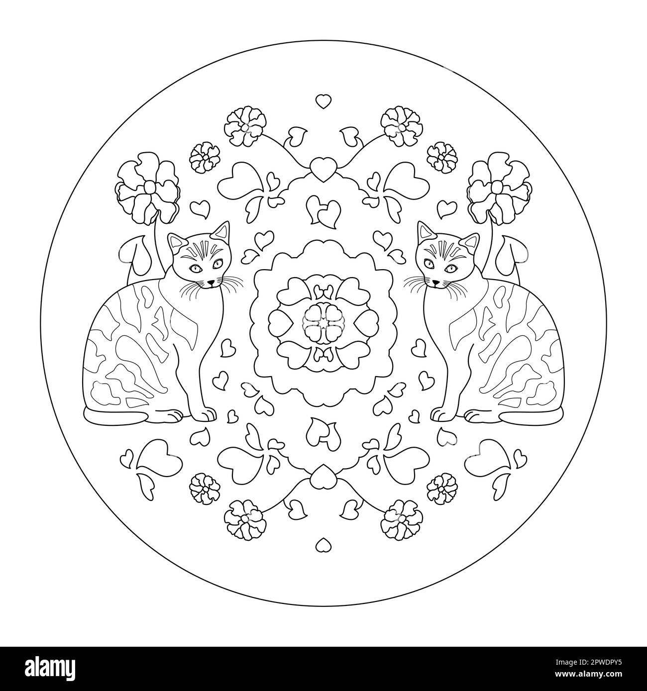 Cat mandala with hearts and flowers cute coloring page vector illustration stock vector image art