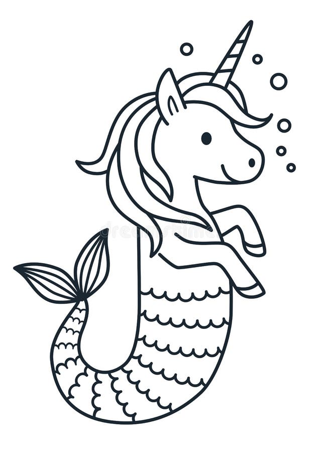 Cute unicorn mermaid coloring page cartoon illustration stock illustration