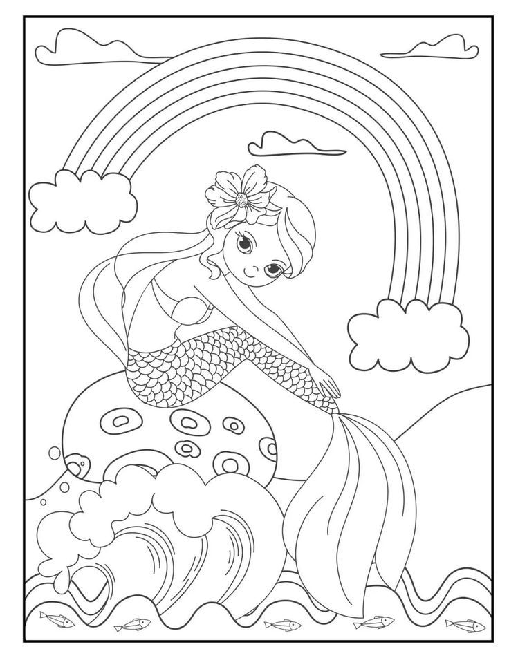 Coloring page the mermaid is riding the waves by the rainbow mermaid coloring book mermaid coloring pages mermaid coloring