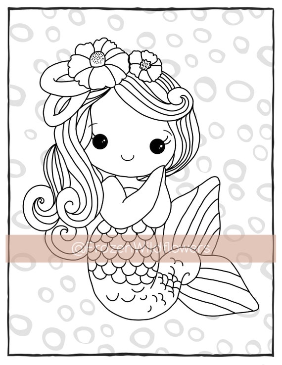 Mermaid coloring pages digital download printable pdf adultkidschild coloring page color diy magical rainbow flowers