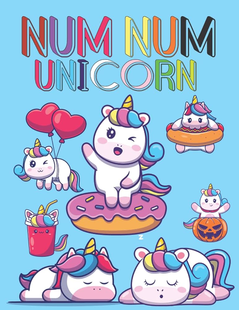 Num num unicorn kawaii chibi unicorn coloring book with the cutest sweets pastel colorful rainbow drawing for kids age