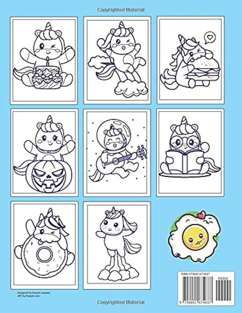 Num num unicorn kawaii chibi unicorn coloring book with the cutest sweets pastel colorful rainbow drawing for kids age