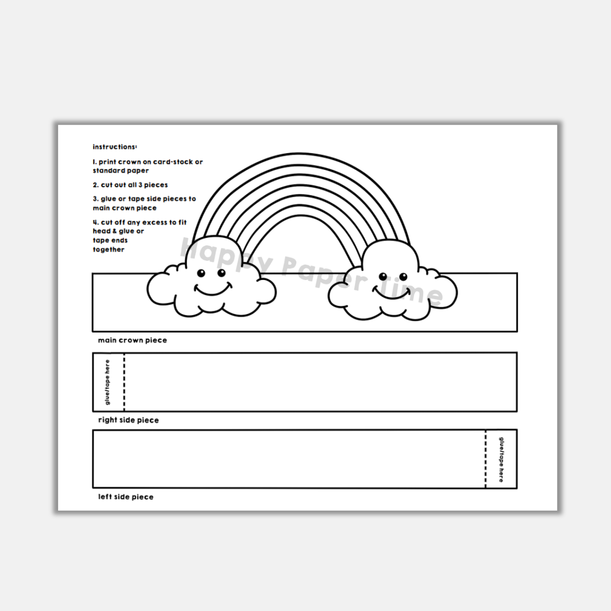 Rainbow paper crown printable spring weather coloring craft made by teachers