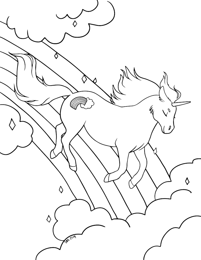 Rainbow unicorn coloring page