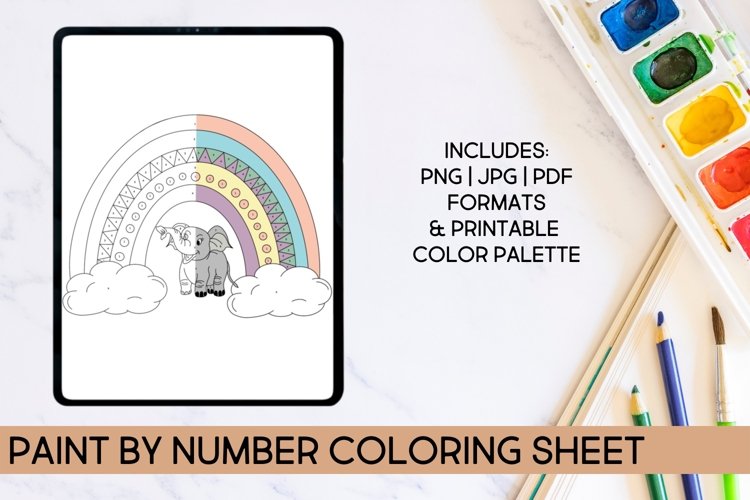 Paint by number rainbow elephant coloring sheet for kids