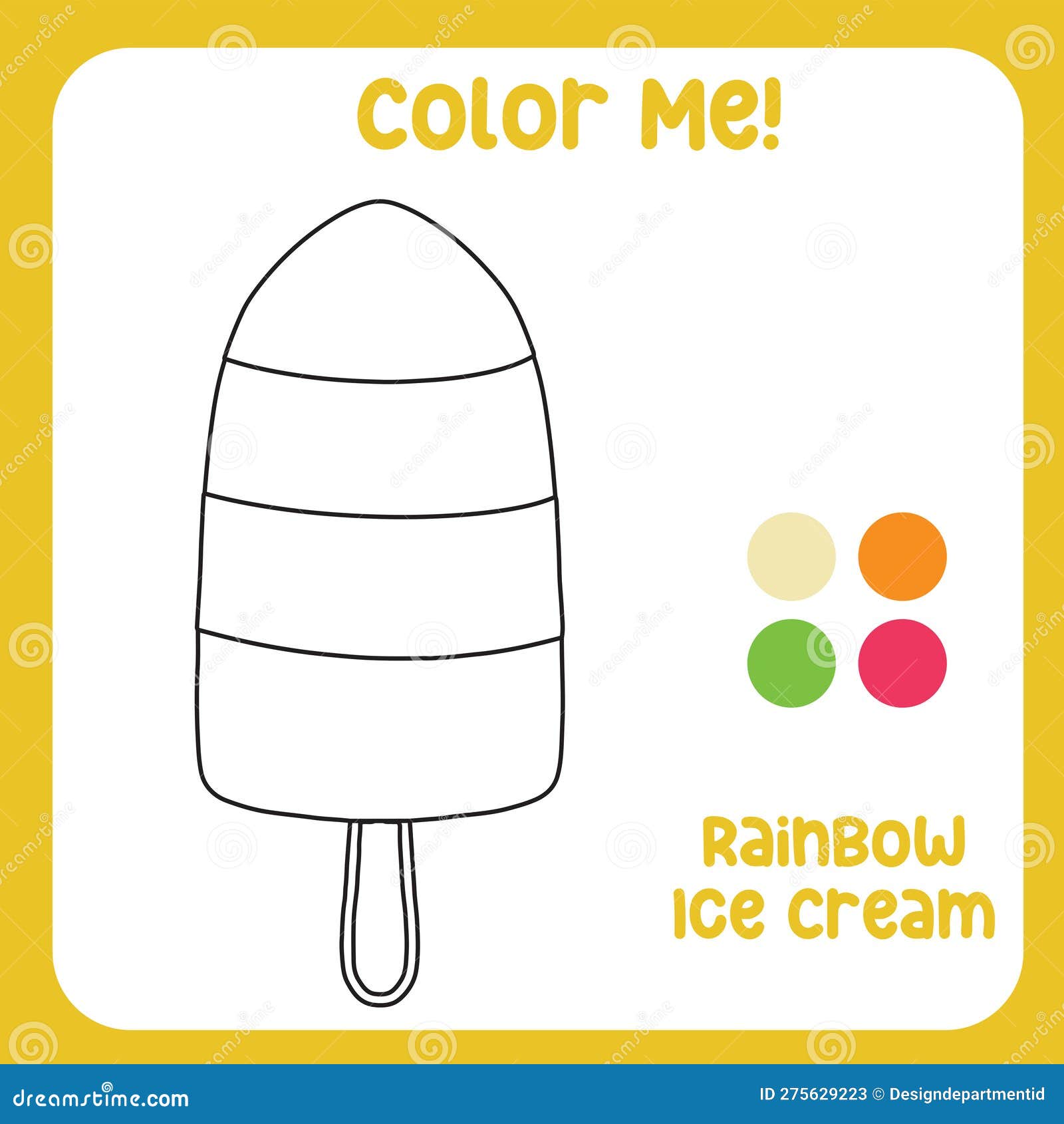 Color me with these colour the rainbow cream coloring page for kids stock vector