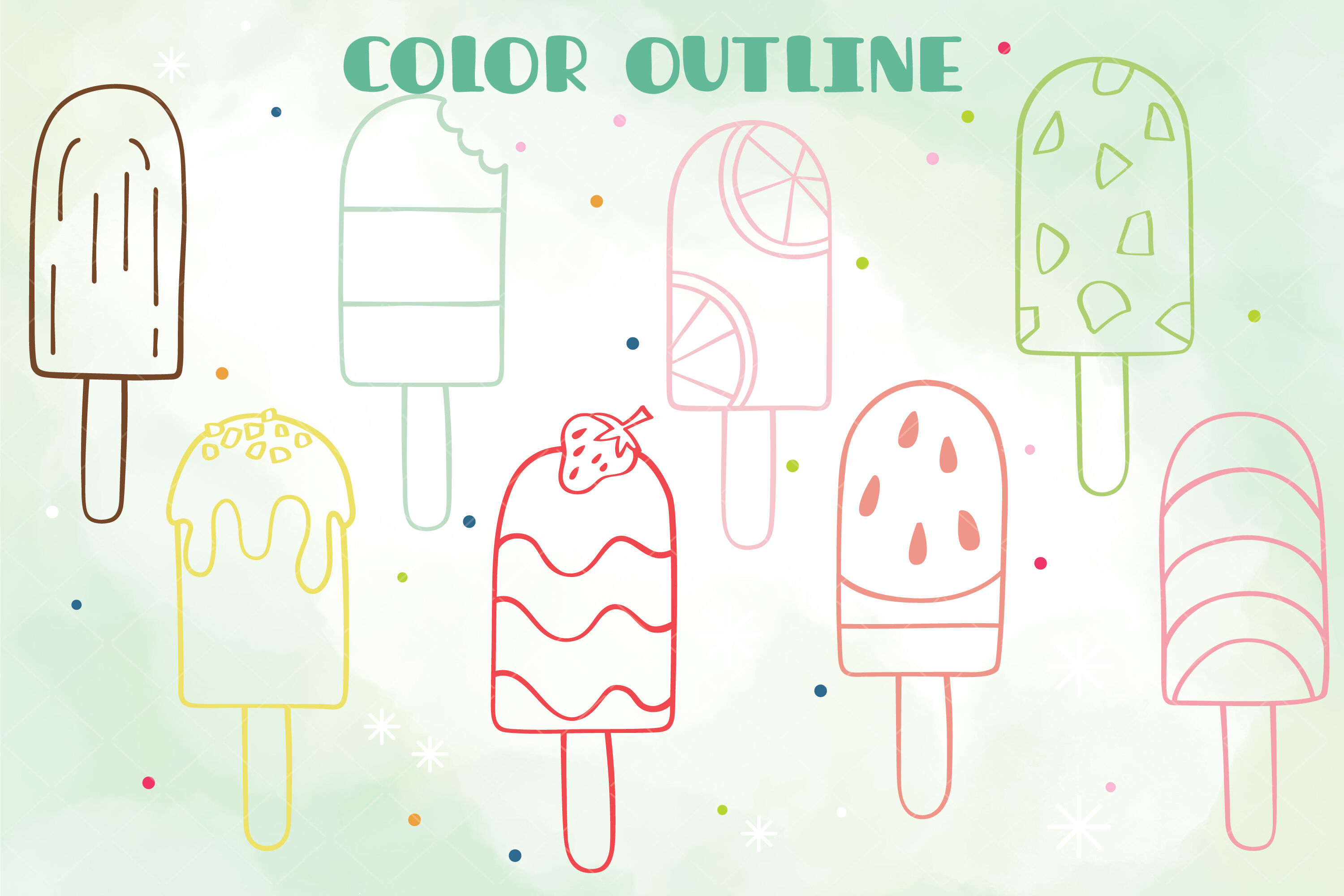 Popsicle color doodles hand drawn ice cream frozen treat by digital draw studio