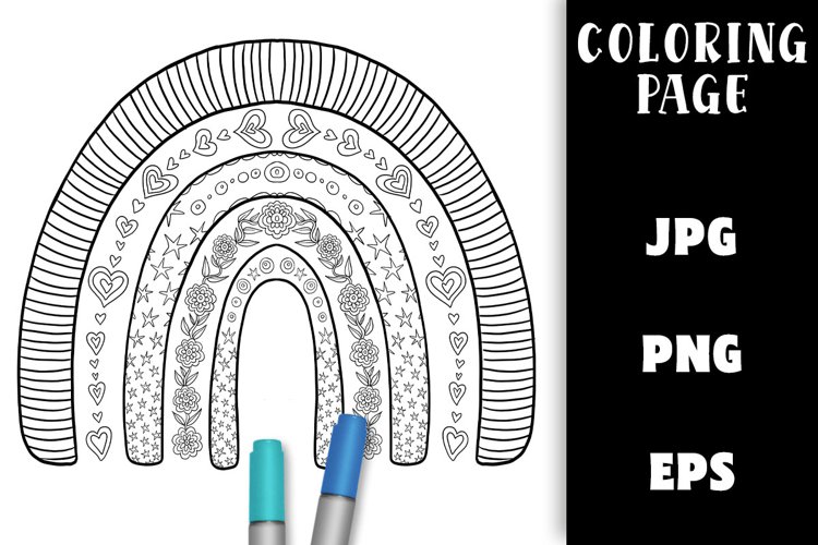 Rainbow coloring page boho style