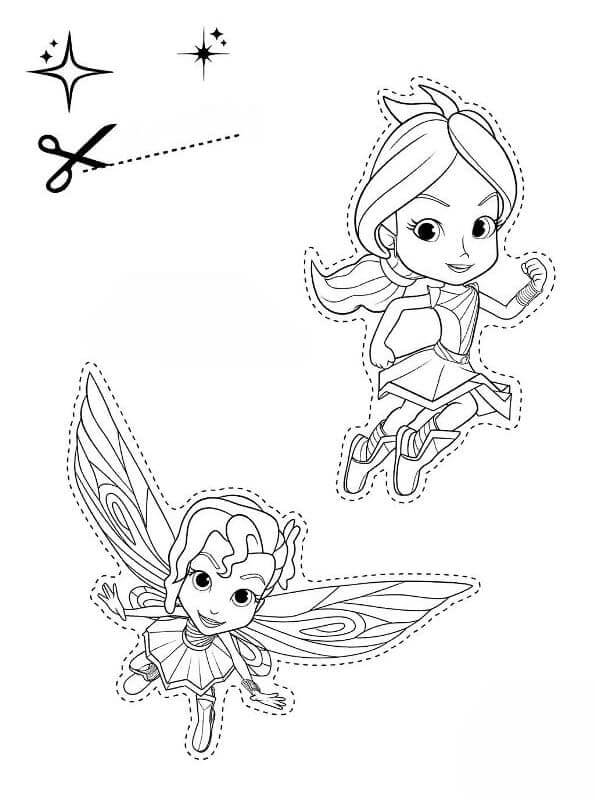 Two characters flying from rainbow rangers coloring page