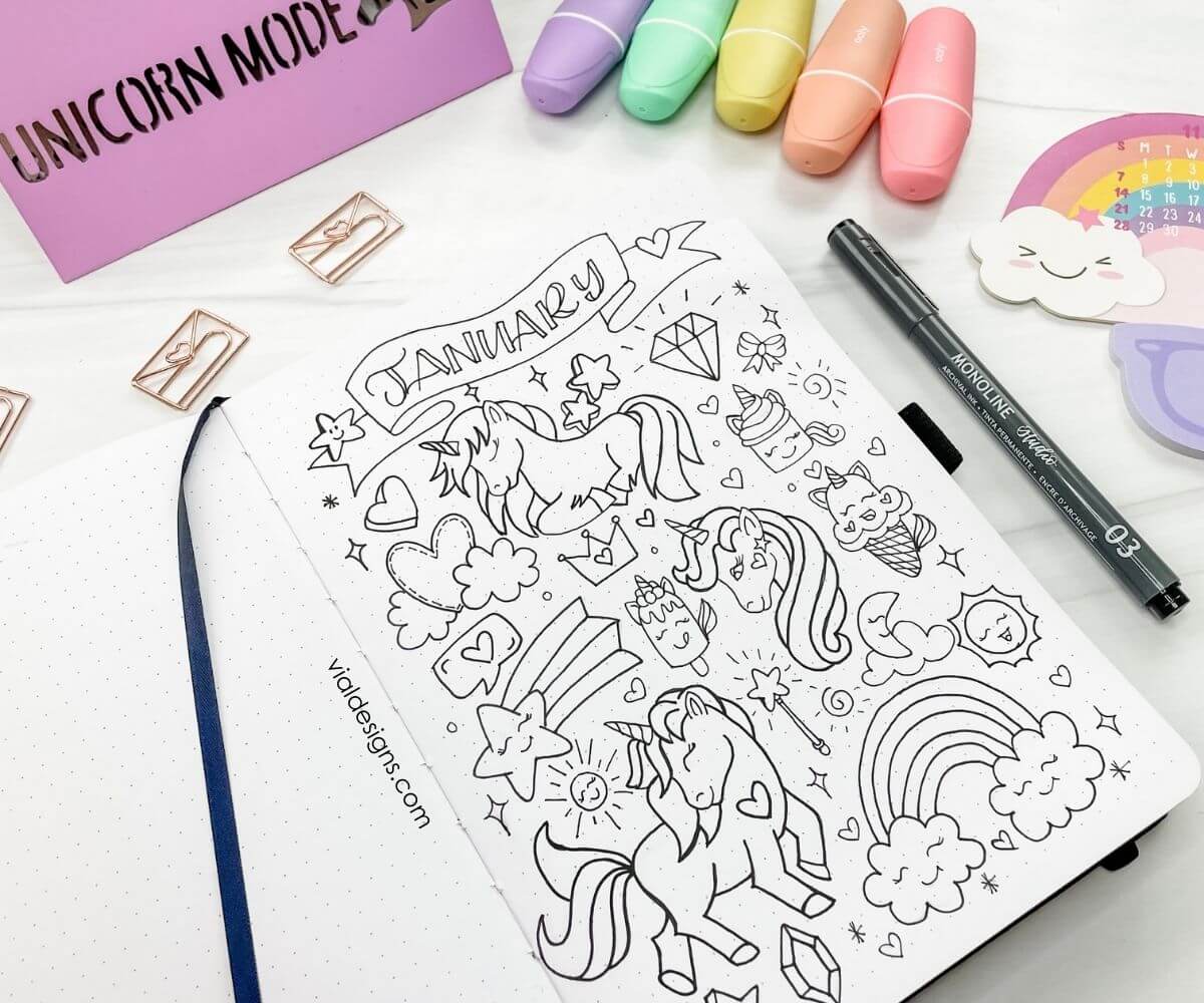 Unicorn and rainbow doodles