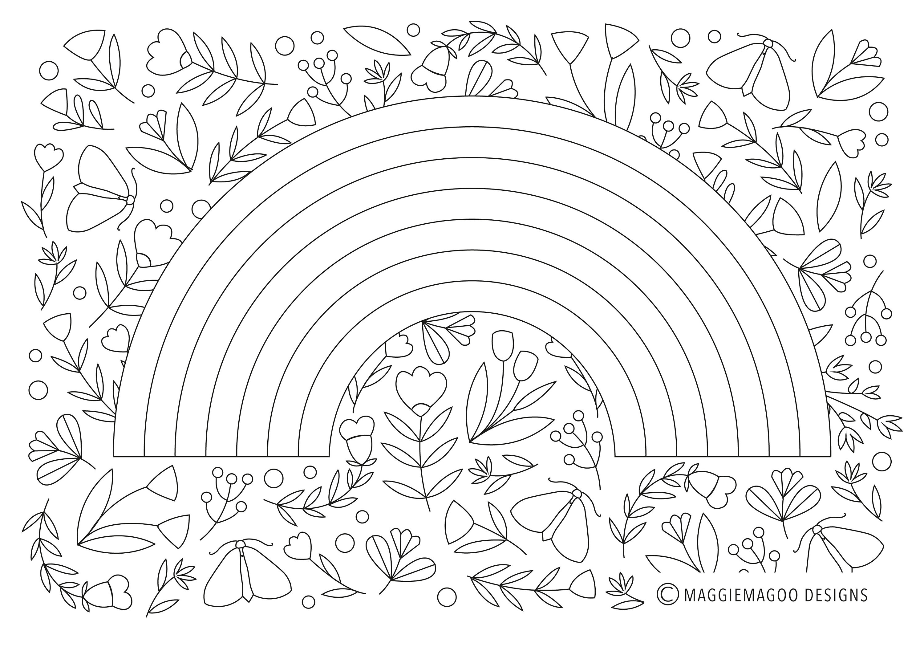 Rainbow pdf digital download colouring sheetembroidery template