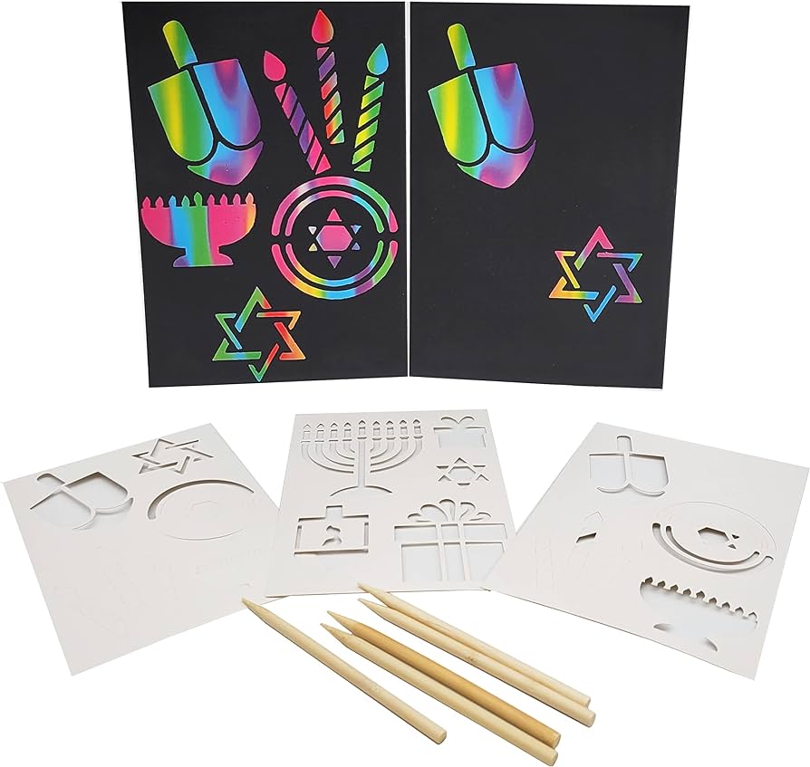 Hanukkah scratch stencil art kit rainbow scratch art for kids with stencils bookmarks holiday themed shapes magic drawing coloring sheet set for kids gifts home activities school dãcor