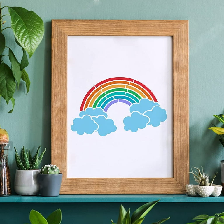 Rainbow stencil template xxcm rectangle rainbow cloud painting stencil reusable diy art stencil for walls and crafts plastic