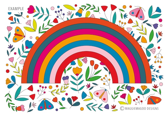 Rainbow pdf digital download colouring sheetembroidery template