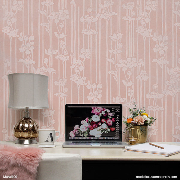 Floral wall mural stencils for painting diy wall art feature wall â modello designs