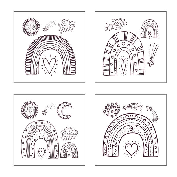 Rainbow coloring page stock illustrations royalty