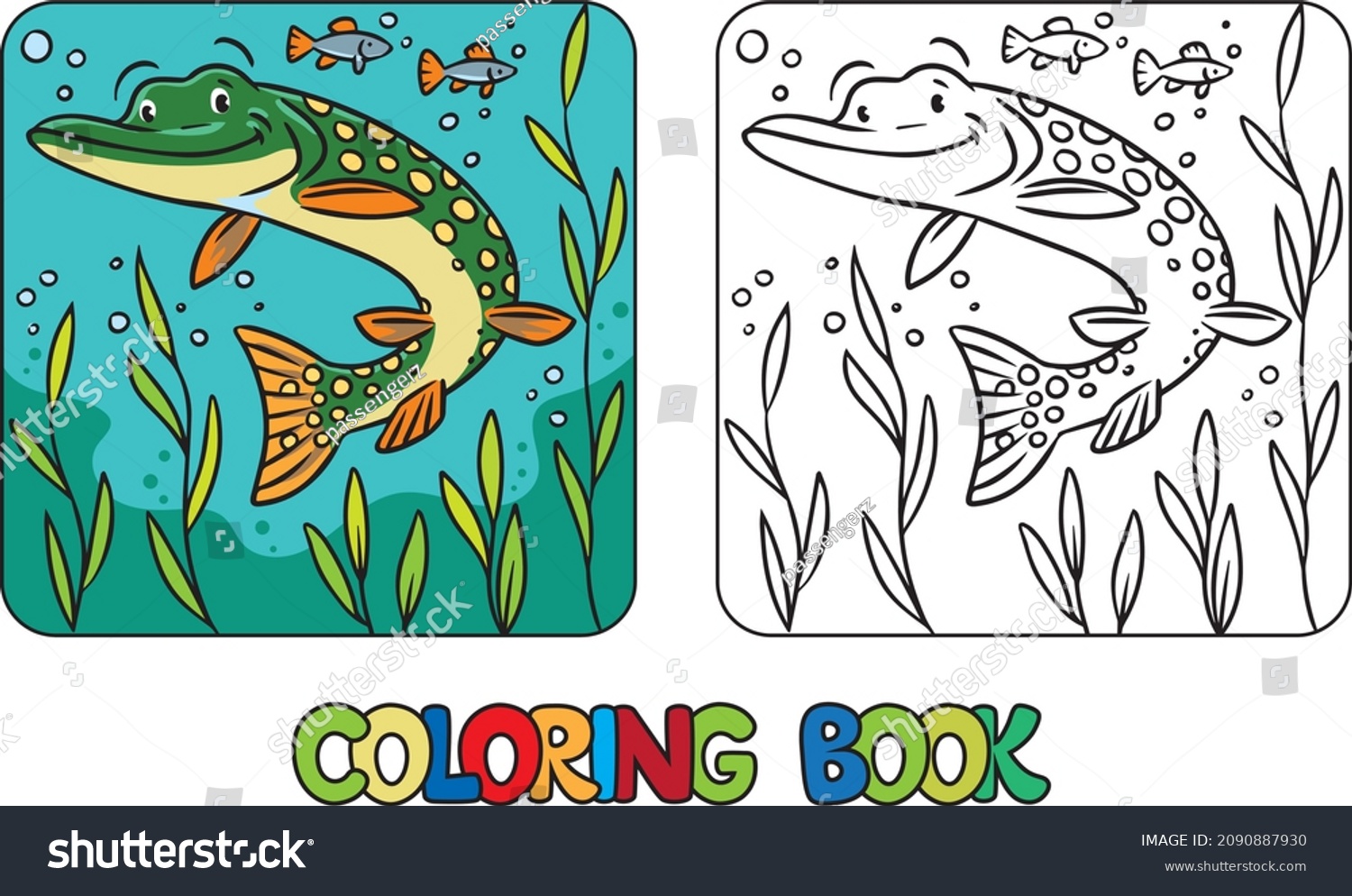 Pike water coloring book kids vector stockvektor royaltyfri