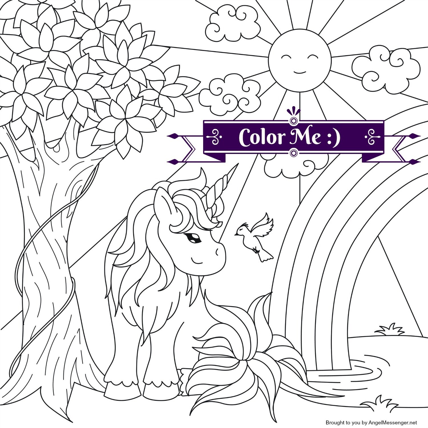 Tree unicorn rainbow coloring page â angel messenger online store â angel messenger
