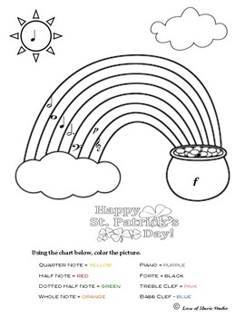 St patricks day rainbow pot of gold coloring by music symbol tpt