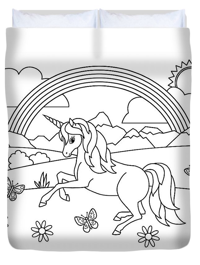 Kids rainbow unicorn coloring page duvet cover by crista forest