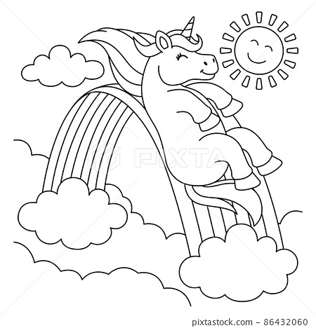Unicorn sliding over the rainbow coloring page