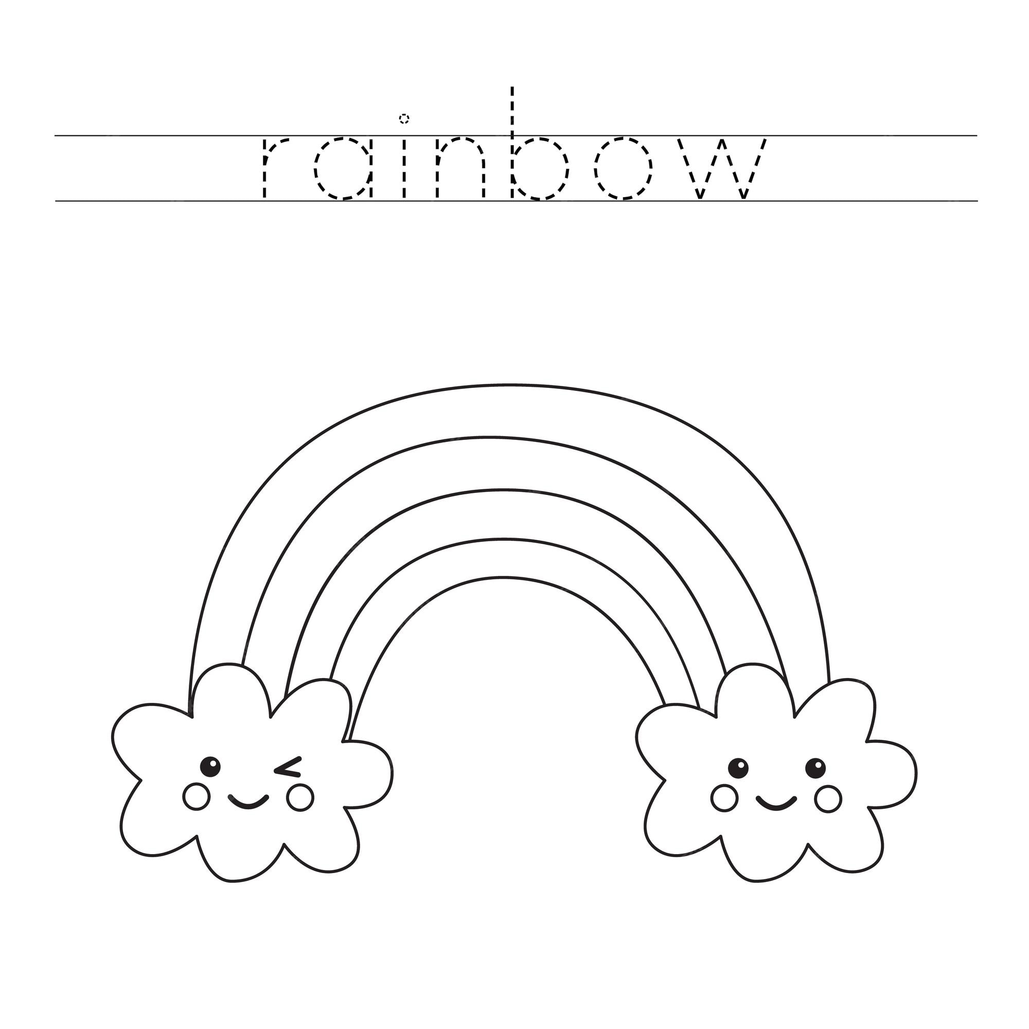 Premium vector trace the word cute kawaii rainbow handwriting practice for preschool kids