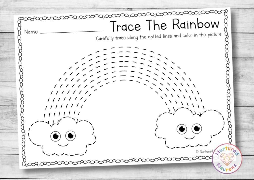 Rainbow tracing worksheet preschool printable