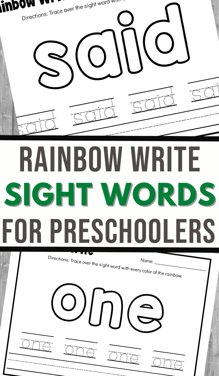 Rainbow write sight words worksheets