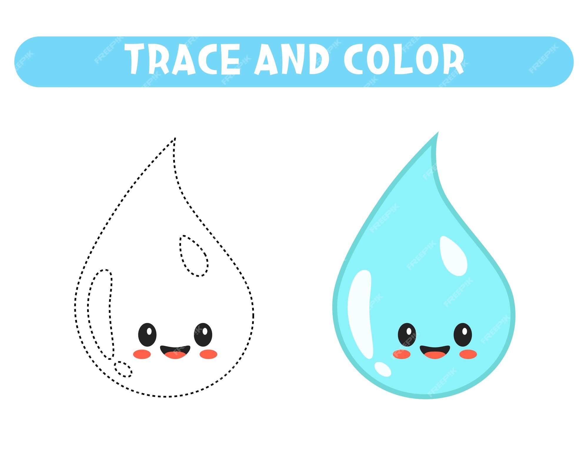 Premium vector trace and color cute little raindrop worksheet for kids