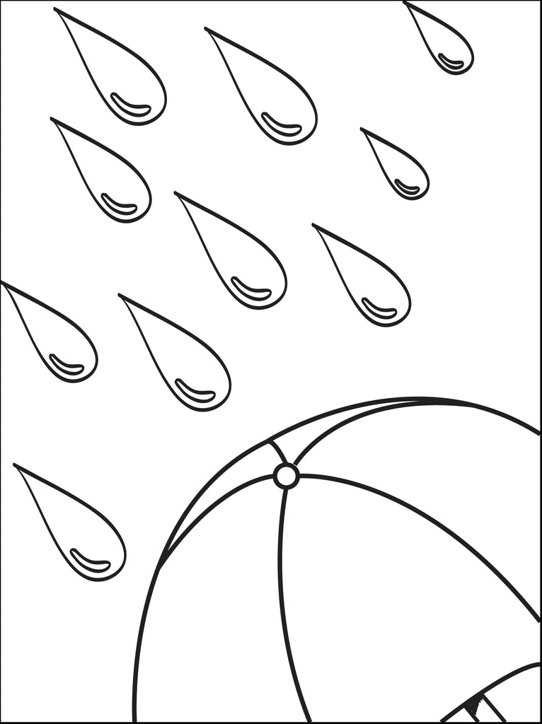 Printable big raindrops and umbrella coloring page for kids â