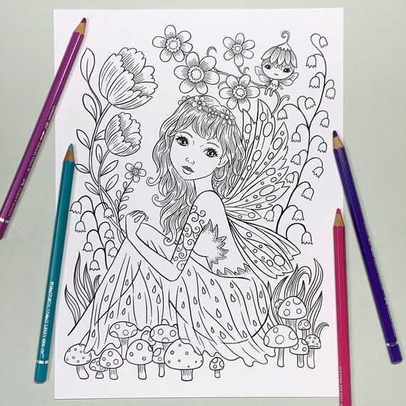Fairy raindrops by jeremiah ketner print digital coloring page instant download