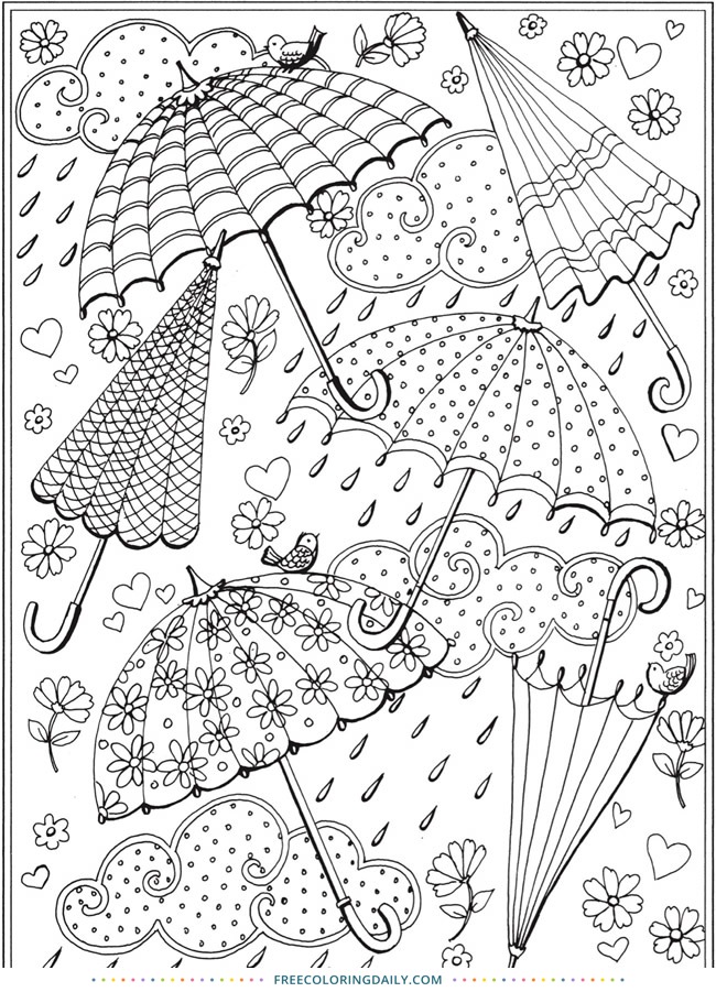Umbrellas raindrops free coloring sheet free coloring daily