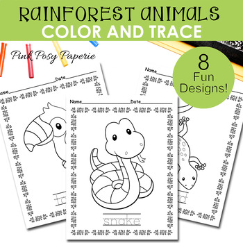 Rainforest animals color and trace