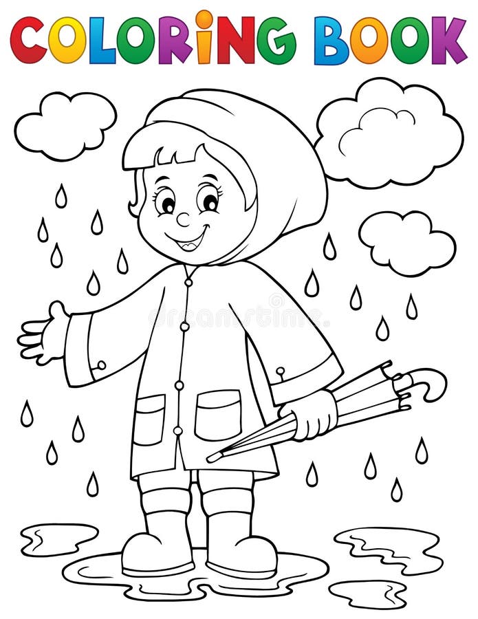 Coloring book girl in rainy weather stock vector