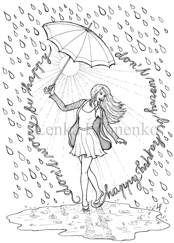 Coloring page for adults coloring page happy rain adult coloring pages art therapy women coloring page