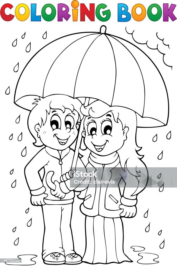 Coloring book rainy weather theme stock illustration