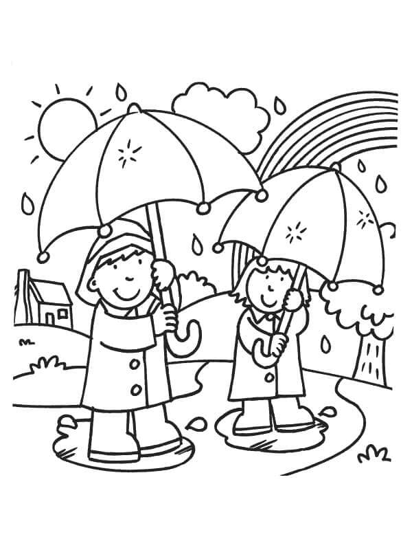 After the rain you can see a rainbow in the sky coloring page