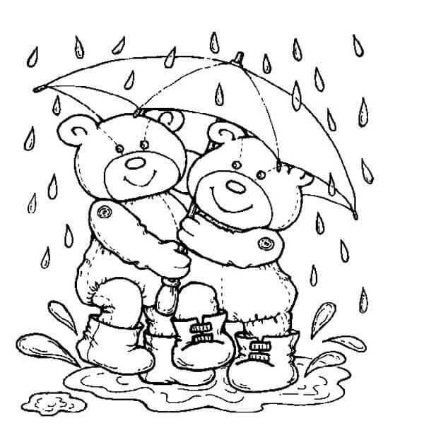 Atmospheric precipitation falling from clouds coloring page