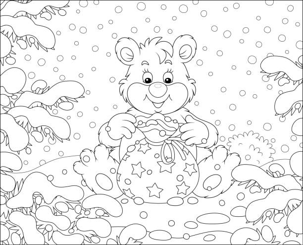 Coloring pages little cute baby bear stock illustrations royalty