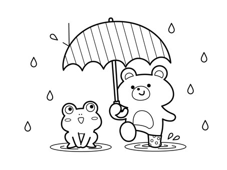 Free vectors coloring frog and bear rainy season material
