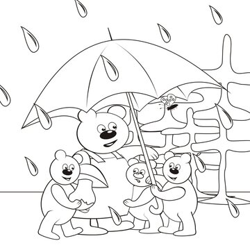 Bears and umbrella coloring book vector illustration vector
