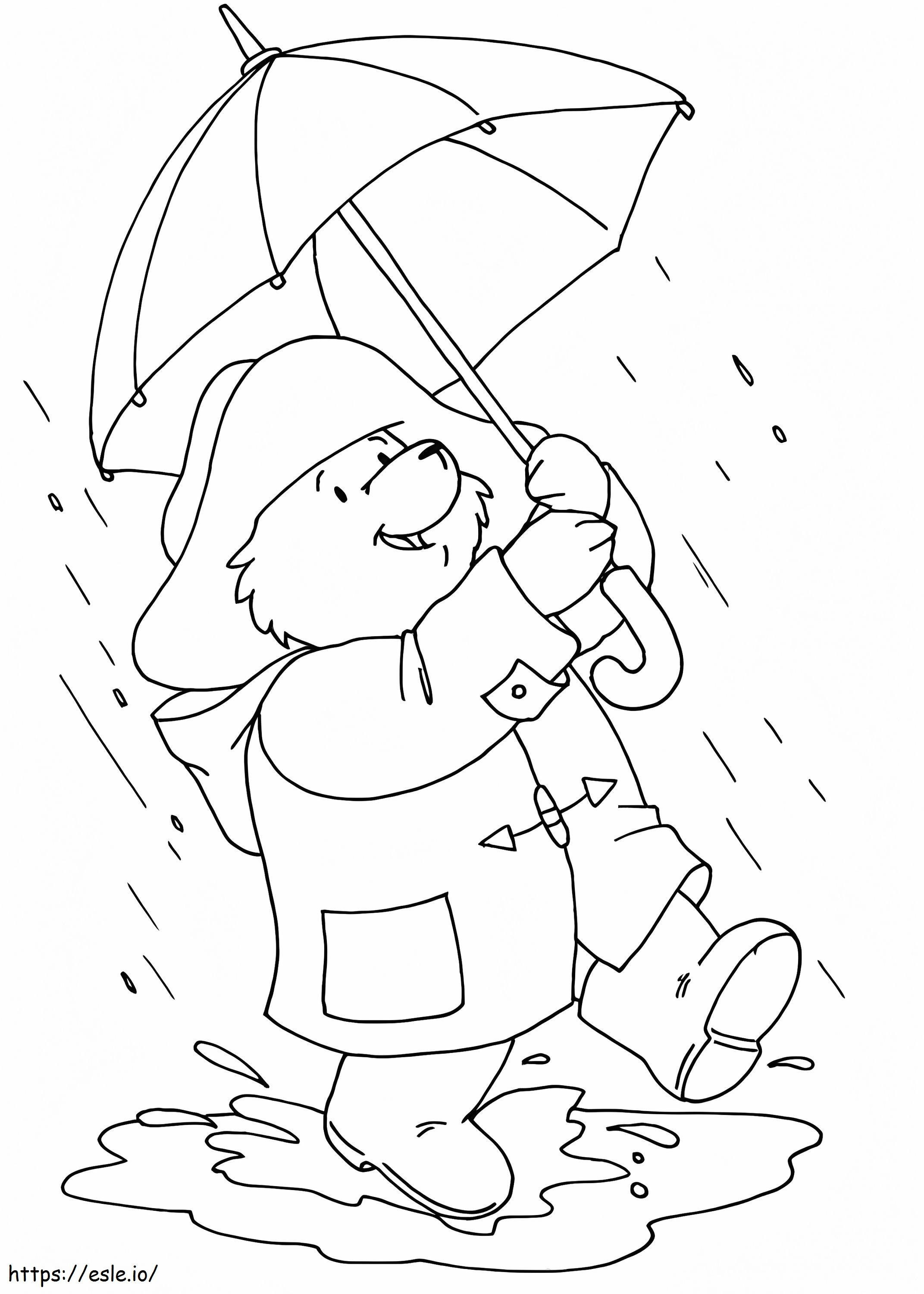 Bear in rain coloring page