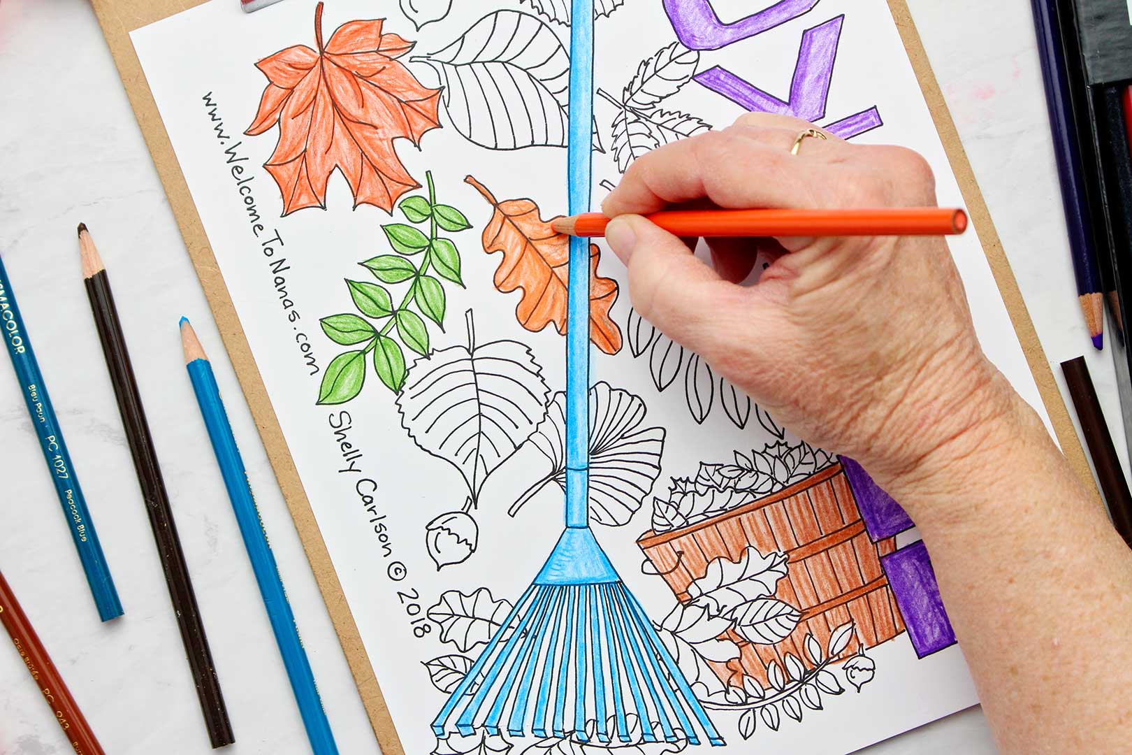 Raking up leaves november coloring page