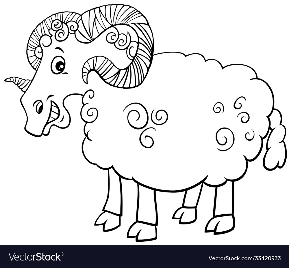 Ram farm animal cartoon character coloring book vector image