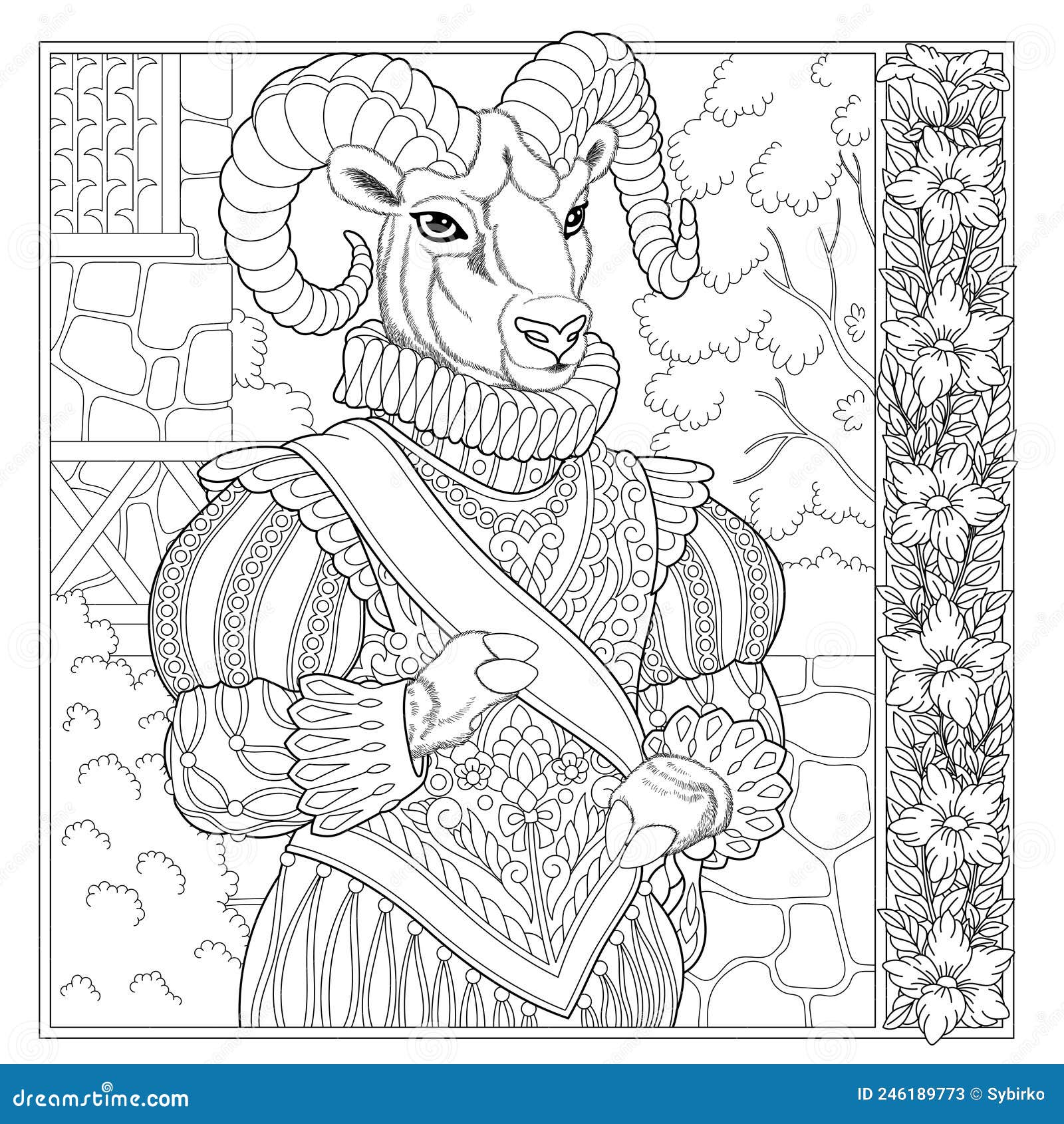 Ram goat coloring page stock vector illustration of line