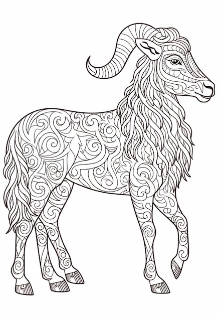 Premium ai image a coloring page of a ram with intricate patterns generative ai