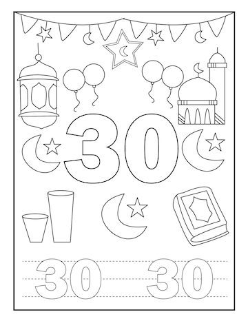 Premium vector ramadan number coloring book for kids with cute designs