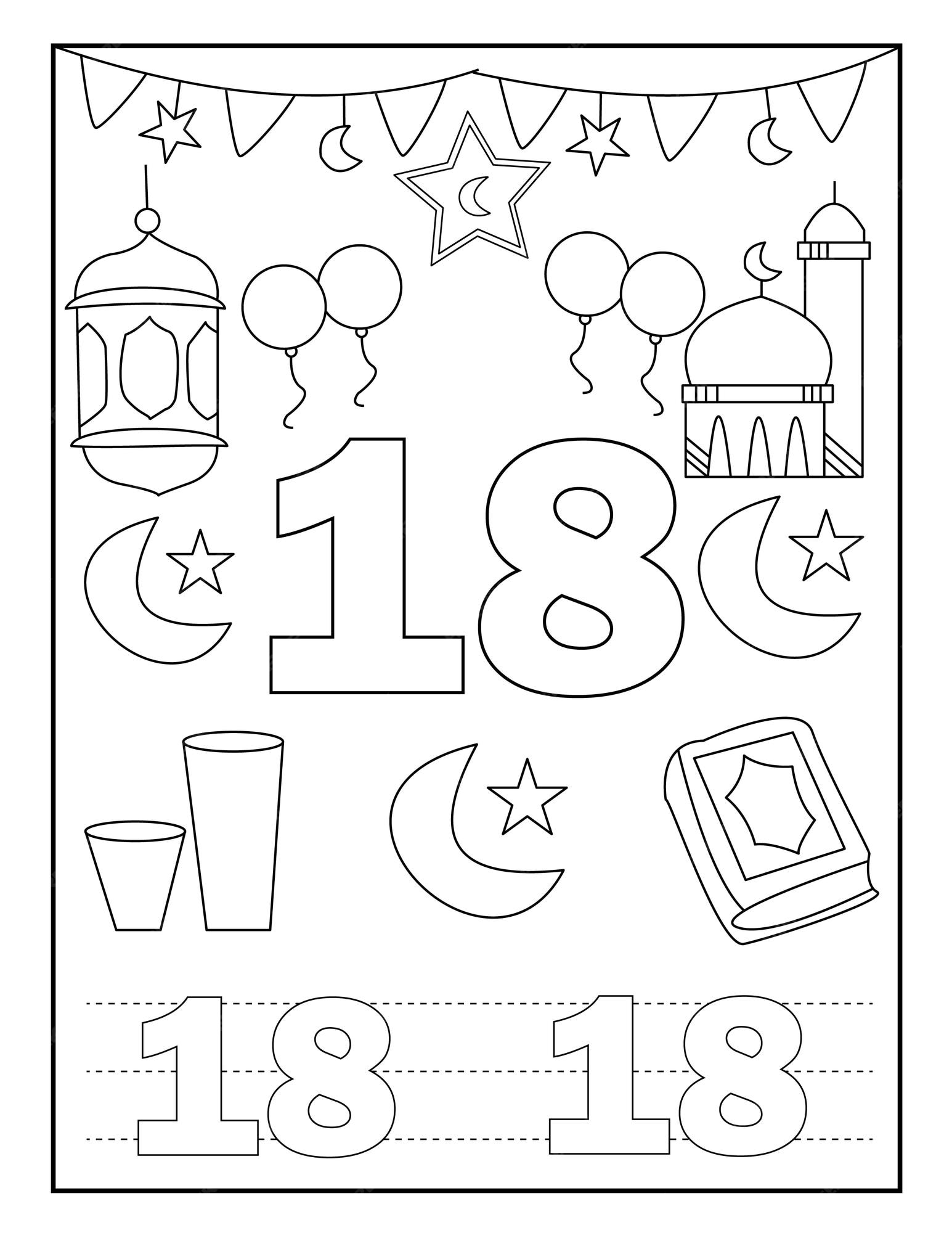 Premium vector ramadan number coloring book for kids with cute designs