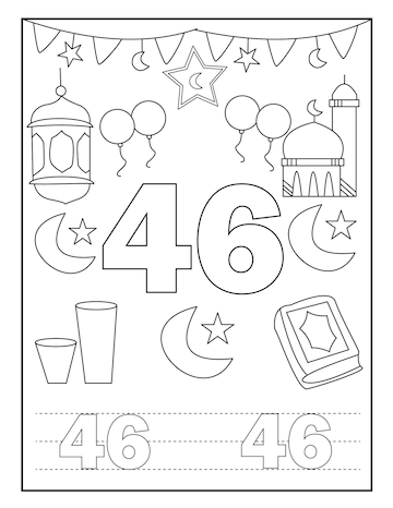 Premium vector ramadan number coloring book for kids with cute designs