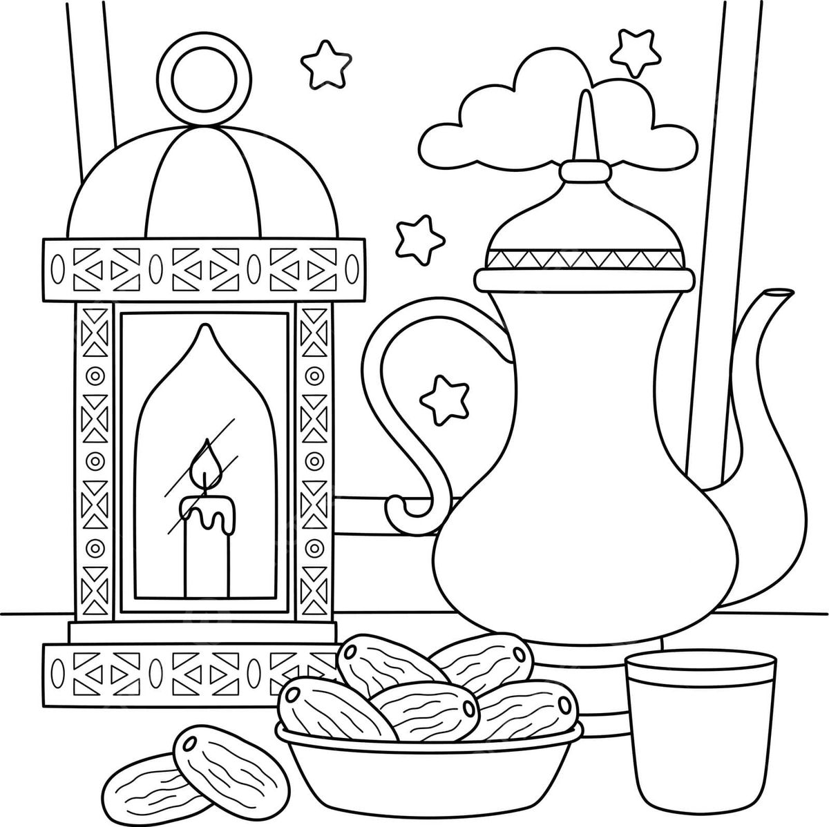 Ramadan lanterntea and dates coloring page safety allah devoted vector lantern drawing tea drawing ring drawing png and vector with transparent background for free download